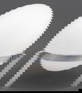 Alfred Hablutzel "La Ligne" White Glass Dome Lamp: Alfred Hablutzel "La Ligne" White Glass Dome Lamp, on chrome-plated base, with "Made in Switzerland" label to the base. 9" H x 8.5" Diameter. Provenance: From a New York City Collection. Keywords: Des