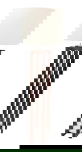 Contemporary Walnut & White Marble Floor Lamp: Contemporary Walnut and White Marble Floor Lamp, with "Upstairs" label to the underside. 66.5" H x 19.5" Diameter. Provenance: From a Park Avenue Collection. Keywords: Lighting, Standing lamp, Torcher