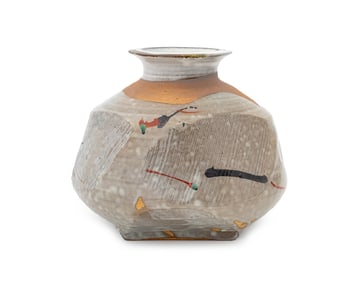 Japanese Gray Glazed Stoneware Vase