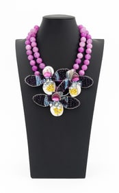 Vilaiwan Dyed Jade Orchid Floral Brooch Necklace