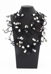 Vilaiwan Pearlized Petal & Black Pearl Necklace