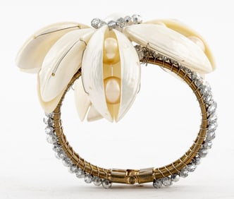 Vilaiwan Faux Pearl Shell & Metallic Bead Bracelet