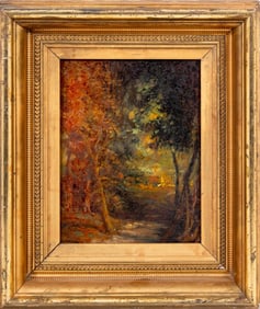 Illegibly Signed Forest Landscape Oil on Canvas