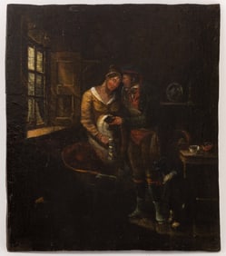 European School Interior Scene Oil on Panel