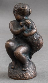 K.U. Child and Lamb Bronze Sculpture, 1988