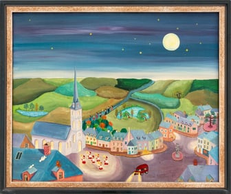 Cellia Saubry Townscape Acrylic on Canvas, 1973