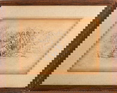 Philip Evergood "Happy Land" Etching: Philip Evergood (American, 1901-1973), "Happy Land", Etching on Paper, numbered edition "5/20", signed in plate and in pencil lower right, House of Heydenryk wood frame. Image: 12.5" H x 17.5" W; fram