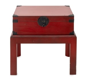 Chinese Red Lacquered Chest on Stand