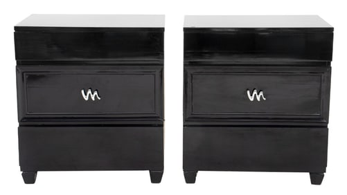 Ebonized Wood 3-Drawer Nightstands, Pair