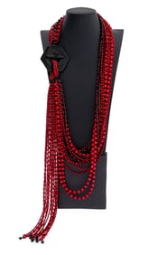 Multi-Strand Black and Red Bead Necklace