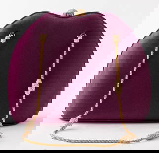 Judith Leiber Purple Satin Handbag: Judith Leiber Purple Satin Handbag, with gem-set gold-tone metal twisted rope chain straps and button closure opening to reveal three compartments, marked "Judith Leiber / NEW YORK" inside, together w