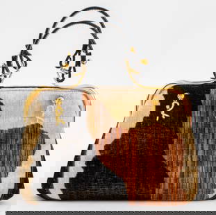Roberta di Camerino Velvet Handbag: Roberta di Camerino Velvet Handbag, with two leather top handles, gold-tone metal hardware, and in black, brown, and tan hues, marked "Roberta di Camerino / MADE IN ITALY" inside, together with origin