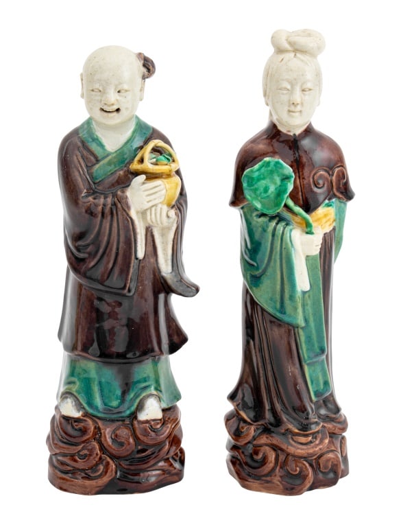 Chinese Sancai Glazed Porcelain Figures, Pair (1 of 4)