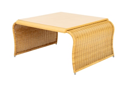 Varaschin Wood Top Woven Wicker Coffee Table
