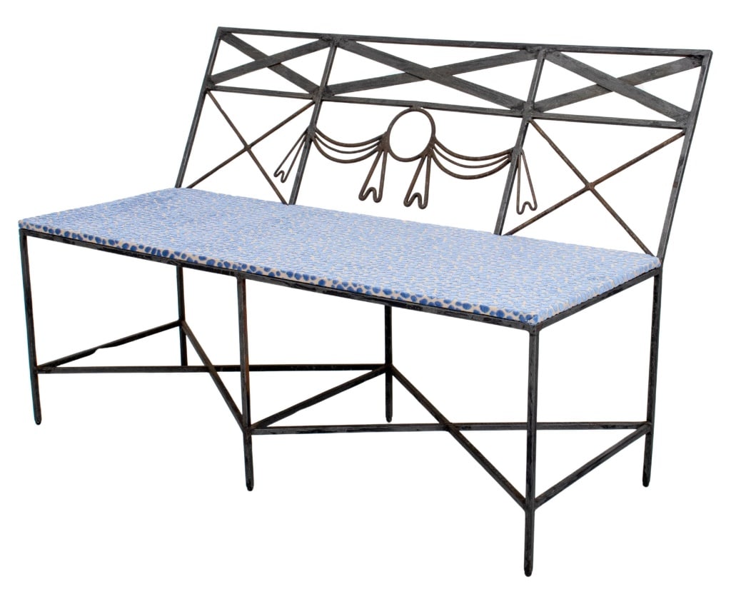 Neoclassical Style Wrought Iron Bench (1 of 9)