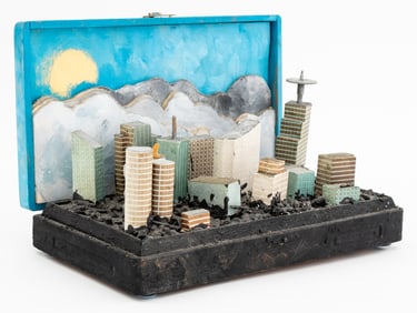 Irwin Perton Cityscape Painted Wood Sculpture