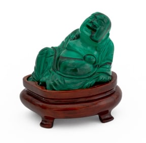 Chinese Carved Malachite Buddha Sculpture