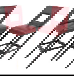 Holly Hunt Style Red Vinyl Bar Stools, Pair: Pair of Christian Liaigre for Holly Hunt Style Red Vinyl Covered Bar Stools. 45" H x 18" W x 19" D; seat: 31" H. Provenance: From a New York City Collection. Keywords: Modern Furniture, Counter chairs
