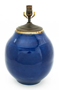 Chinese Powder Blue Porcelain Vase as Lamp: Chinese Powder Blue Glazed Porcelain Vase Mounted as a Lamp.17.25" H x 10.75" Diameter. Provenance: From a West 12th Street Estate. Keywords: Lighting, Asian Art, China, Ceramics, Glazing, Vessel, Tab