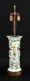 Chinese Porcelain Cornet Vase Mounted as Lamp