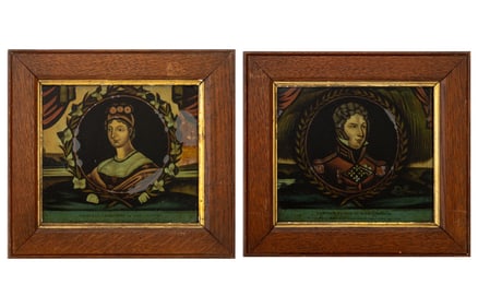 W.B. Walker Reverse Painted Glass Portraits, Pair