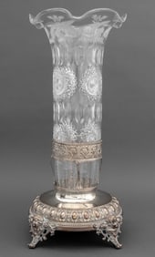 Victorian Cut Crystal and Silver Plate Vase