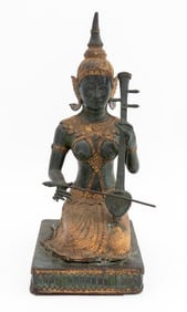 Thai Musician Gilt & Patinated Bronze Sculpture
