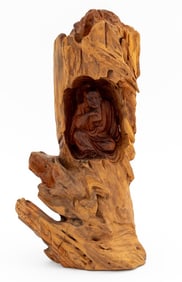 Chinese Carved Driftwood Seated Buddha Sculpture