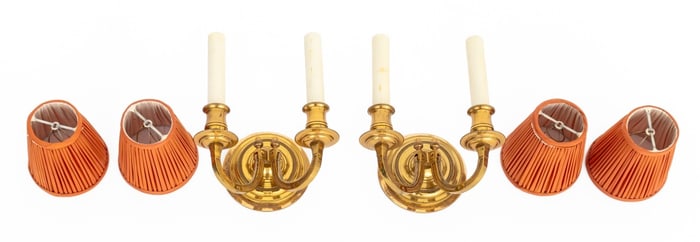 French Empire Style Gilt Brass Two Light Sconces