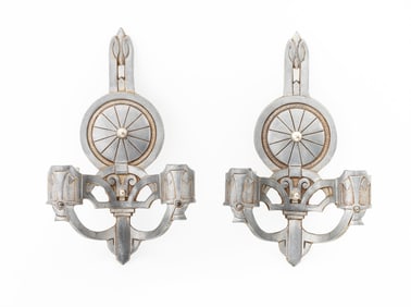 Art Deco Cast Iron Wall Sconces, Pair
