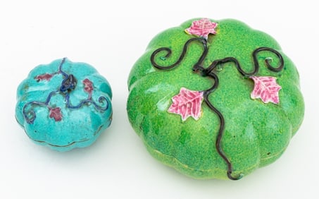 Chinese Famille Rose Gourd Form Boxes, 2