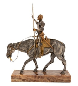 Continental Ormolu Silver Plate Medieval Knight
