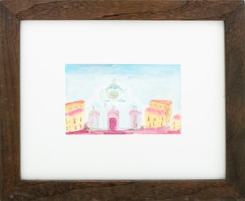 Contemporary "Iglesia de La Santa Creu" Gouache