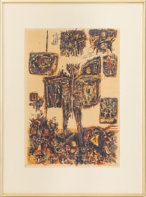Moshe Tamir "Floating Figures" Woodcut