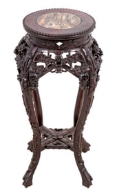 Chinese Hardwood and Marble Pedestal Table