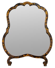 Chinese Painted Lacquer Mirror and Stand