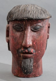Polychromed Carved Wood Bust Sculpture