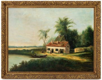 Flemish School Style Landscape Oil on Canvas