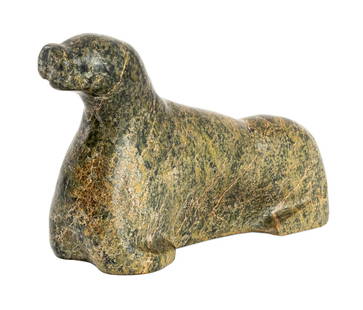Inuit Seal Green Hardstone Sculpture: Inuit Seal Green Hardstone Sculpture, apparently unsigned. 6.5" H X 10" W x 3.5" D. Provenance: From the Upper East Side Apartment of a Former Ambassador. Keywords: Statue, Indigenous Artists, Native