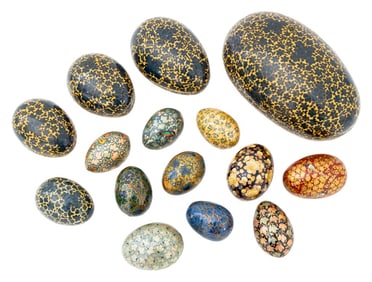 Kashmiri Hand-Painted Lacquered Egg Forms, 15