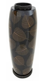 Japanese Black Lacquered and Pressed Leaf Vase