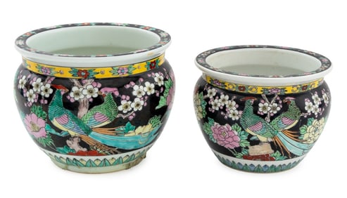 Japanese Famille Noir Porcelain Jardinieres, 2