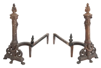 Neoclassical Style Bronze Andirons, Pair
