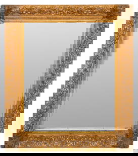 Louis XV Style Gilt Framed Mirror, 20th C.: Louis XV Style Gilt Composite Framed Mirror, 20th century, in the Regence style and centering a rectangular mirror plate. Frame: 31" H x 27" W; mirror plate: 24" H x 19" W. Provenance: From a Manhatta