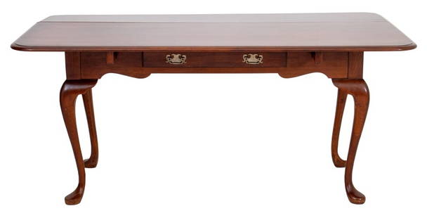 Queen Anne Style Metamorphic Table: Queen Anne Style Metamorphic Table, with single drawer, marked "Pennsylvania House" to interior, the rounded rectangular top above cabriole legs terminating in pad feet, with a single drop leaf that c