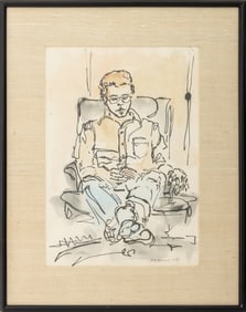 Signed Seated Figure Watercolor on Paper, 1973