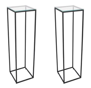 Patinated Steel and Glass Top Display Pedestals, 2