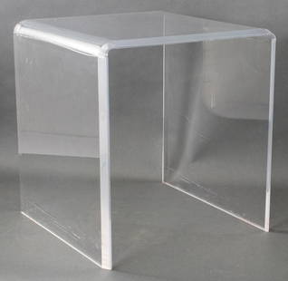 Lucite Waterfall Table: Lucite Waterfall Table, in the manner of Charles Hollis Jones. 17" H x 16" W x 16" D. Provenance: From a New York City Collection. Keywords: Vintage Furniture, Modern, Retro, End table, Accent table,