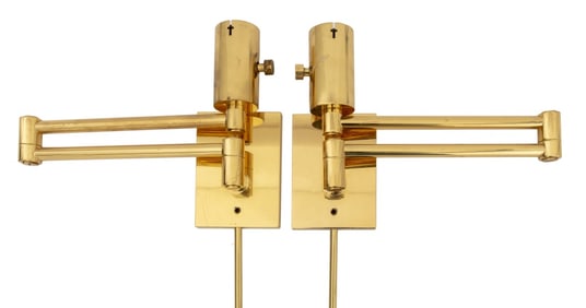 J. Mendizabal Modern Brass Swing-Arm Sconces, Pair