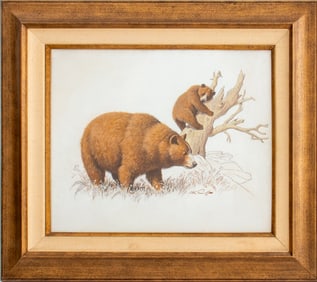 Arthur Sarnoff Two Bears Mixed Media on Board
